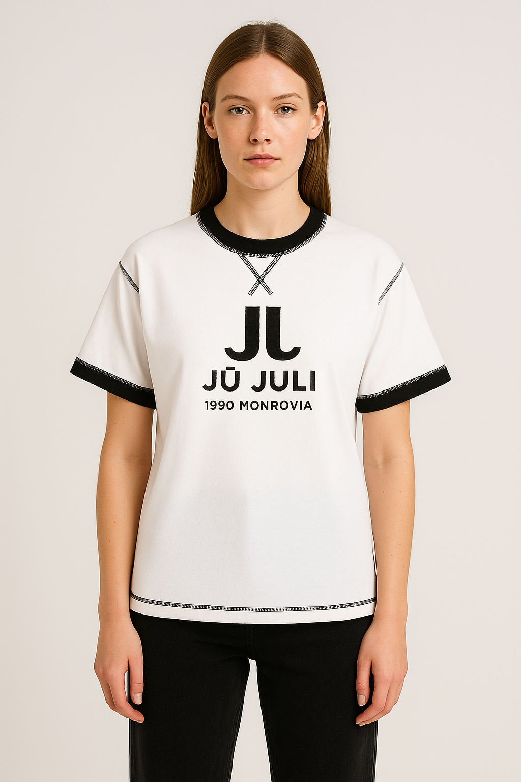 Ju Juli- 1990 Monrovia Contrast-Stitch Tee