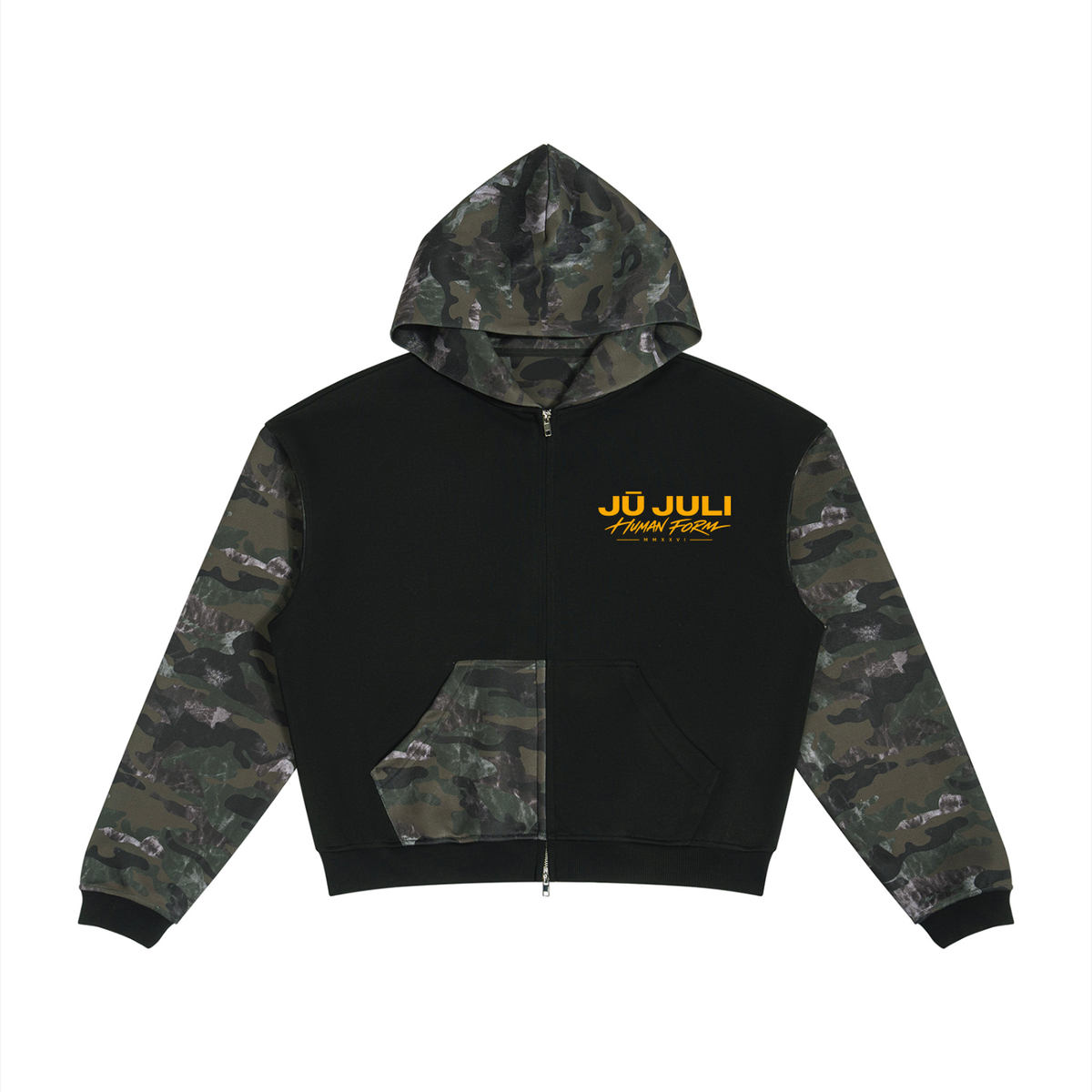 Unisex Colorblock Camo Full Zip Boxy Hoodie