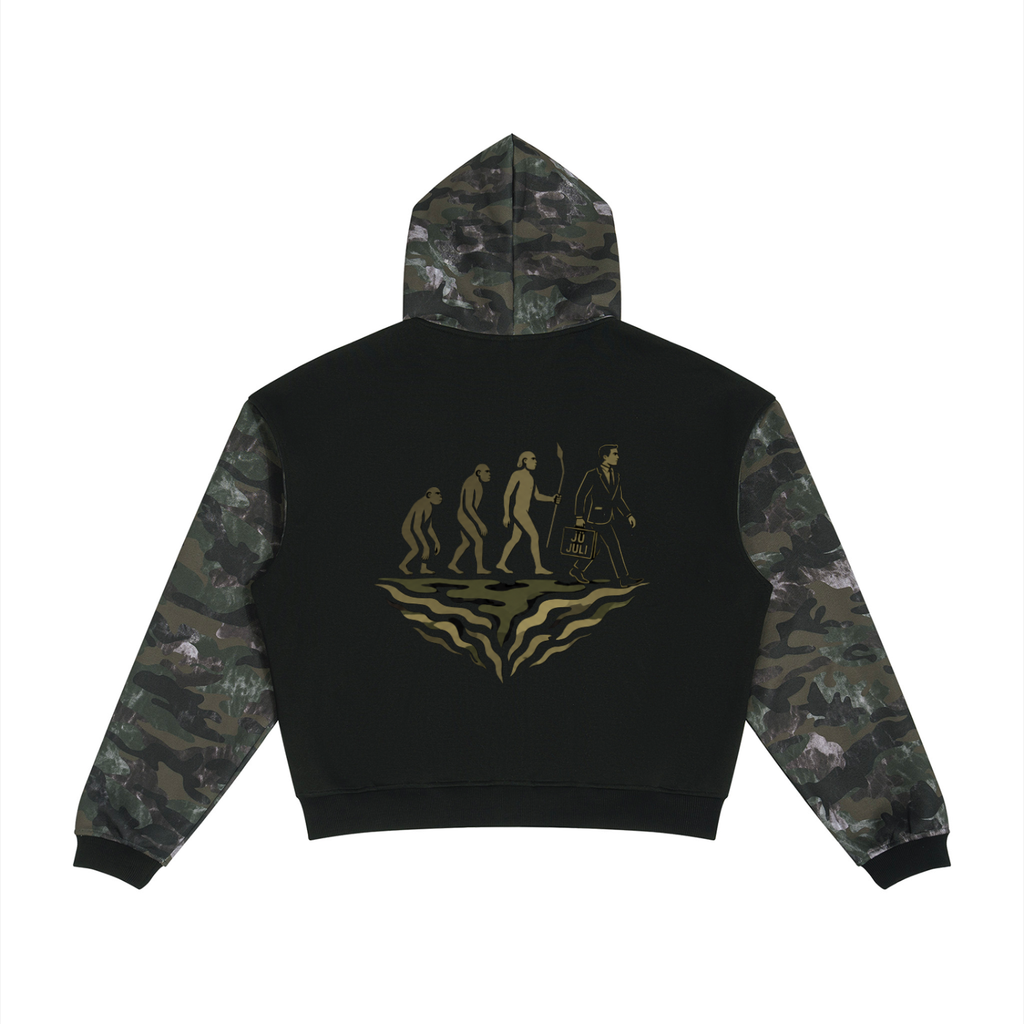 Unisex Colorblock Camo Full Zip Boxy Hoodie