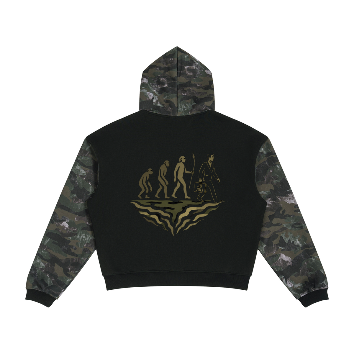 Unisex Colorblock Camo Full Zip Boxy Hoodie